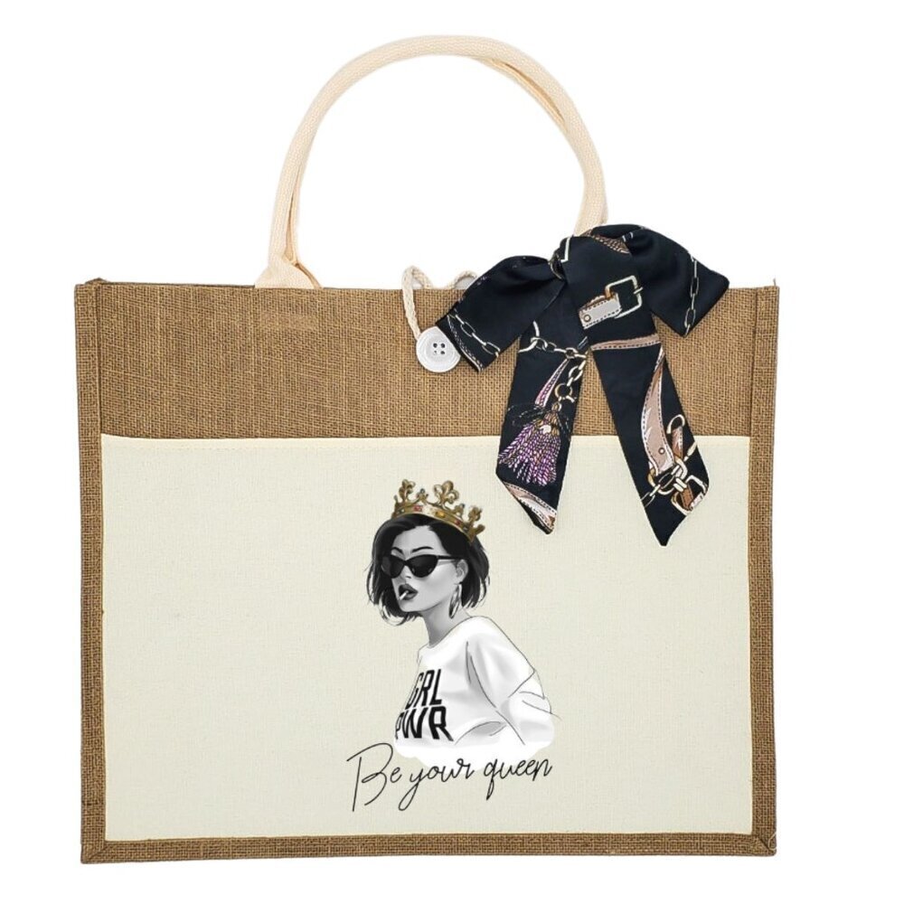 Custom Canvas Tote Bag, Large Size - Be Your Queen - Cream Tote